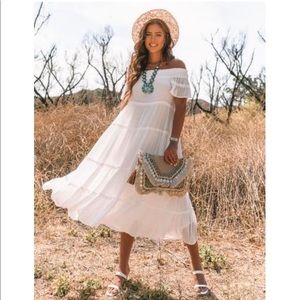 VICI Off the Shoulder Tiered Maxi Dress